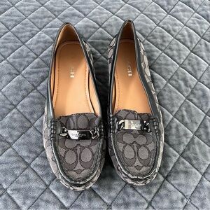 Coach Loafers Shoes Women 9.5 Mona Driver signature jacquard Monogram Black